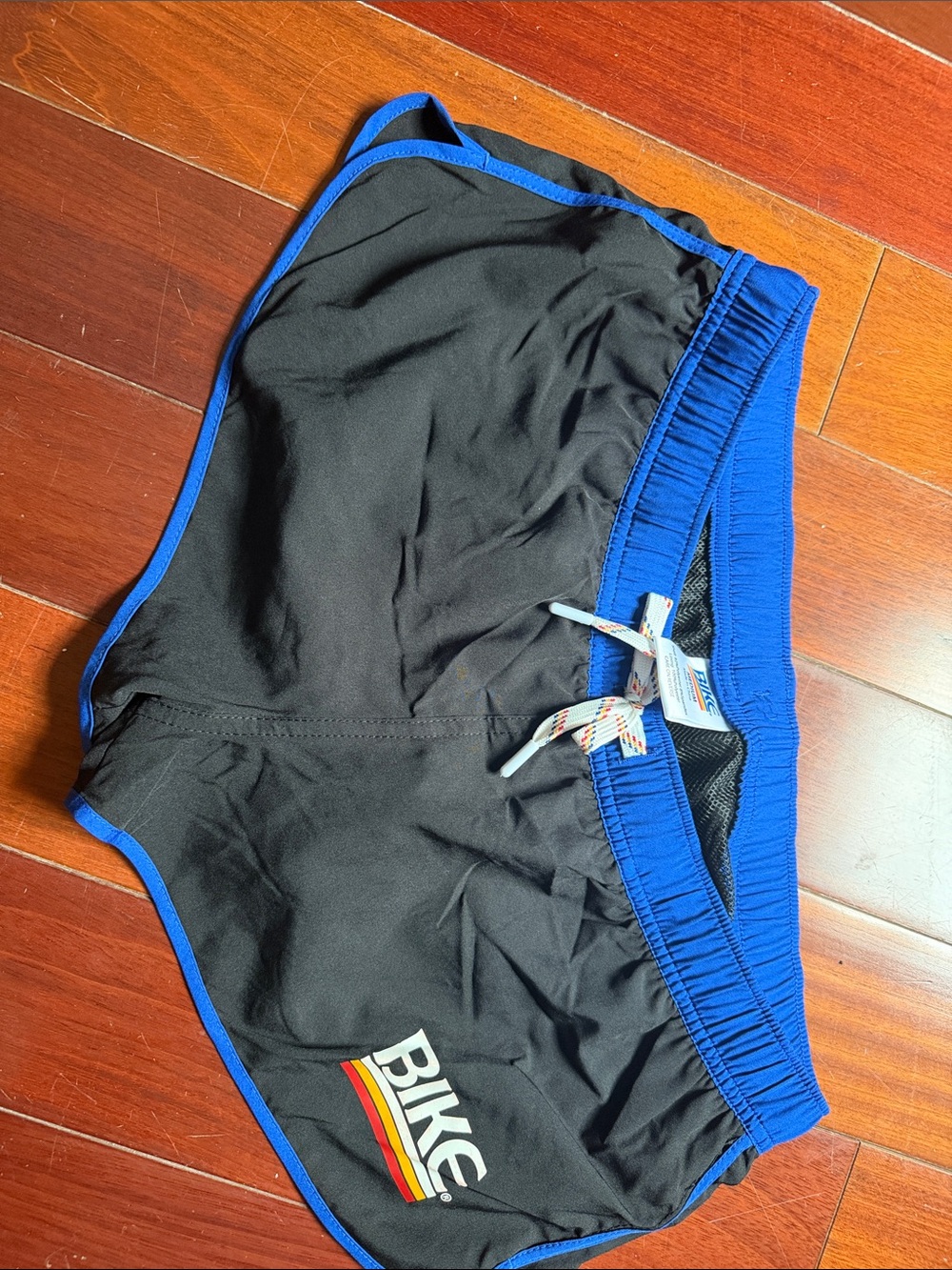 BIKE Men's Black Swim Trunks with Blue Trim